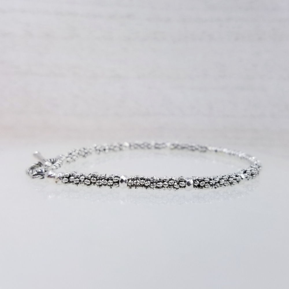 Silver Beaded Hematite Stackable Toggle Bracelet - Picture 4 of 9